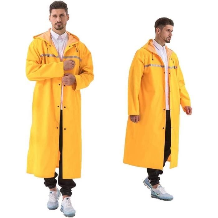 Hommes Adultes Veste De Pluie Longue Imperméable à Capuche,Ultra-légers Coupe-Vent Vêtements De Pluie Réutilisables De Ponchos De Pluie Avec Bande Réfléchissante Avant Et Arrière 1Bouton L