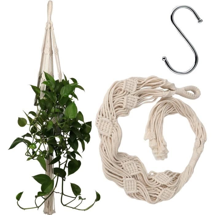 4 Suspensions Macramé Pour Pots De Fleurs - Corde De Coton Naturelle - Crochets Métalliques Inclus - Décoration Intérieure Et Extérieure - Style Bohème - 7