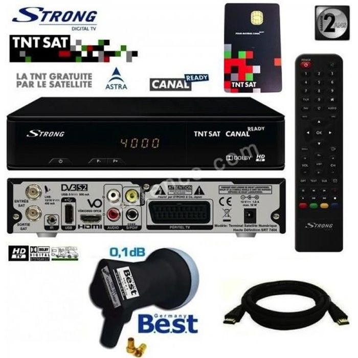 Récepteur Strong SRT 7404 HD + Carte Viaccess TNTSAT + Câble HDMi 2M + LNB Best 0,1dB
