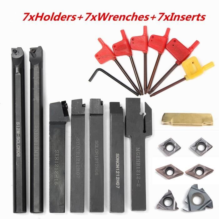 Mulcort - Lot De 7 Outils De Tournage En Carbure | Tige 16mm, Porte-outils Pour Bois, Métal - 21 Pièces