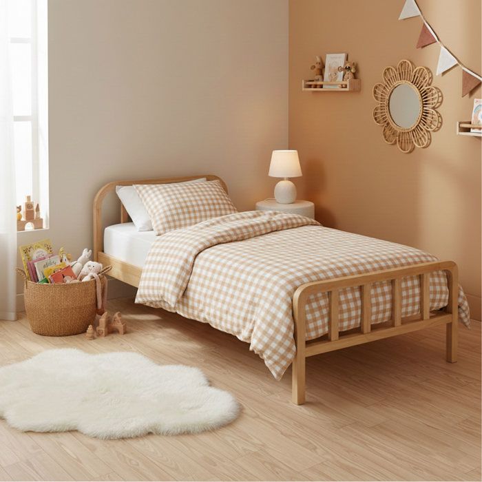 Lit enfant en pin massif naturel tête de lit arrondie 90x190 - LT17019 - Bois naturel - Terre de Nuit