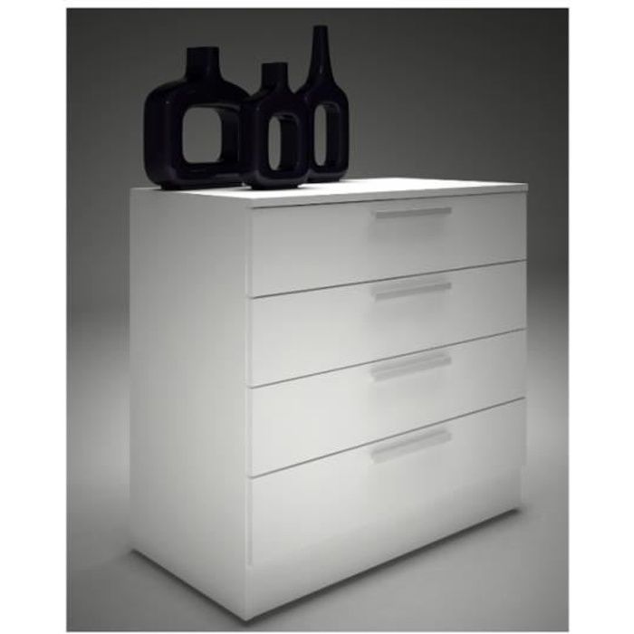 Commode - MATHIAS - 4 tiroirs - Blanc - Style scandinave moderne