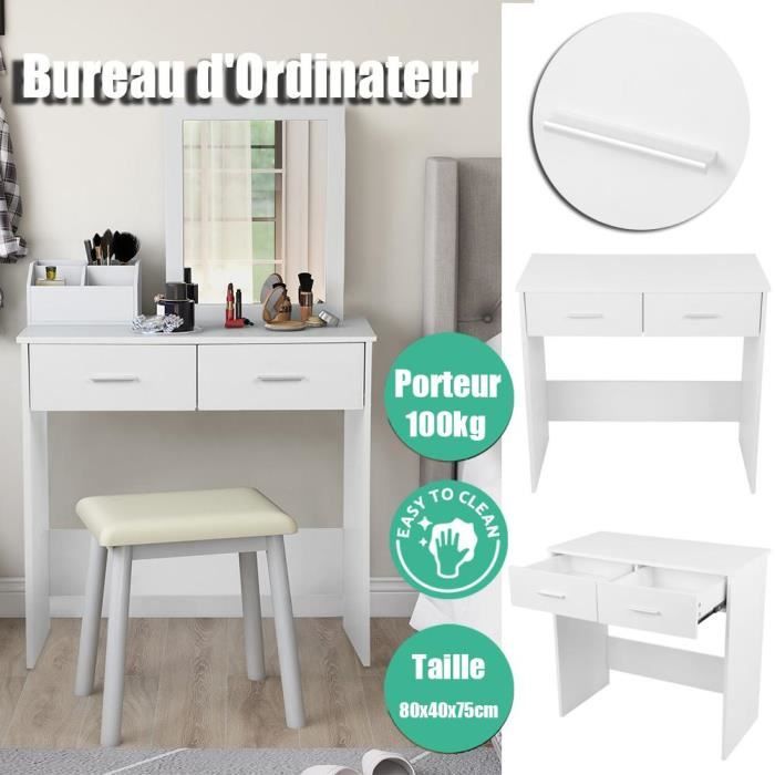 Bureau moderne informatique d'ordinateur 80x40x75cm | 2 tiroirs Bon ...