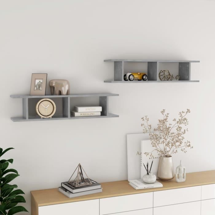 vidaXL Étagères murales 2 pcs Gris béton 90x18x20 cm bois dingénierie 807200