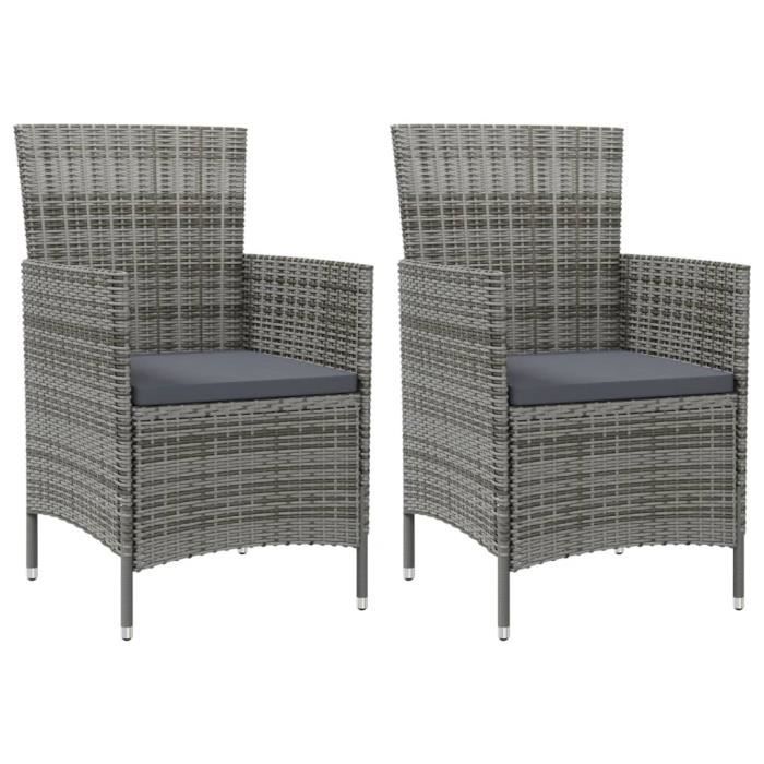 vidaXL Chaises de jardin avec coussins 2 pcs Résine tressée Gris 316682