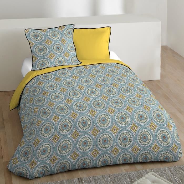 C/ôt/é D/éco Parure de lit avec Housse de Couette en Microfibre Bleu Canard 240x220 cm