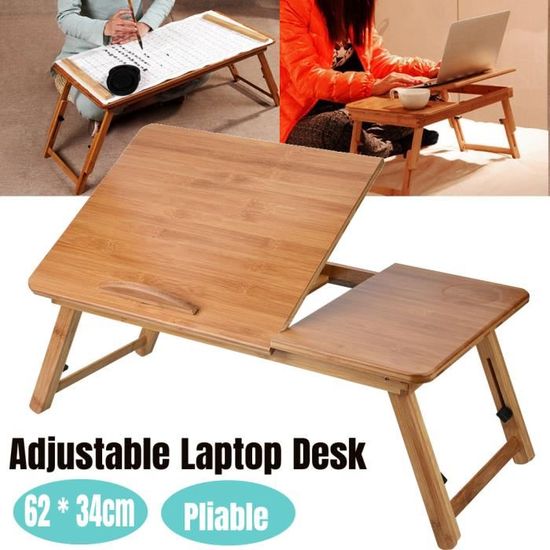 XIJ-Mini table pliable de ordinateur portable en bambou stand Support  réglable PR Laptop Dortoir Lit Bureau - Cdiscount Informatique