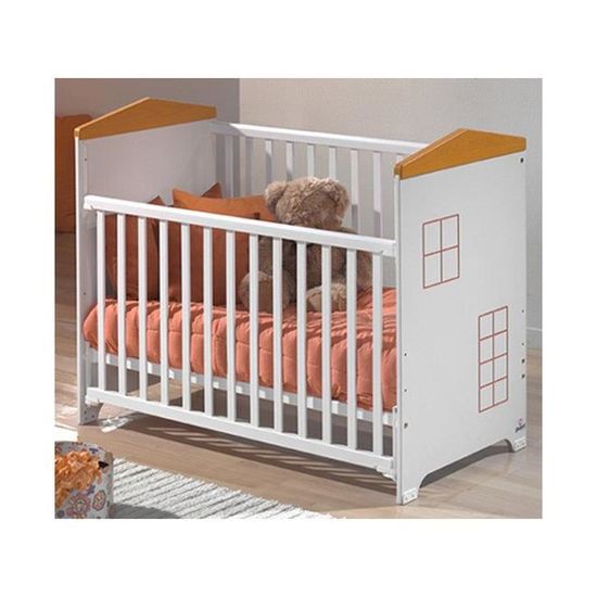 Lit Bebe A Barriere Coulissante Little House Blanc Et Orange 60x1cm Cdiscount Puericulture Eveil Bebe
