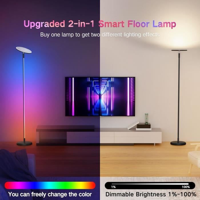 Lampadaire LED, 2 Pièces RGBW Lampadaire sur Pied Salon LED Compatible avec  Alexa, Google Home, WiFi APP et Télécommande D'angle Lampe Couleurs  Réglable lampadaire colonne pour Chambre Salon