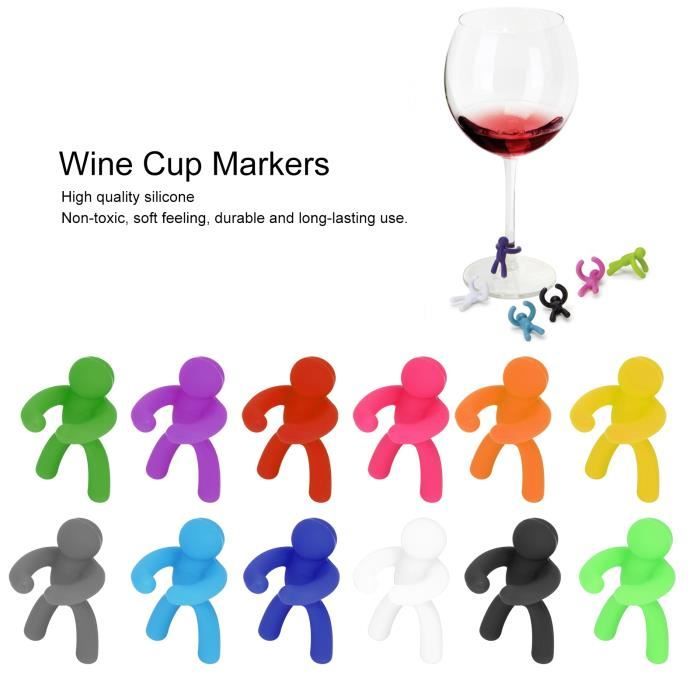 marqueur de verre à vin en silicone, 24pcs identificateurs de verre à vin  marqueurs de boissons étiquettes d'identification pour