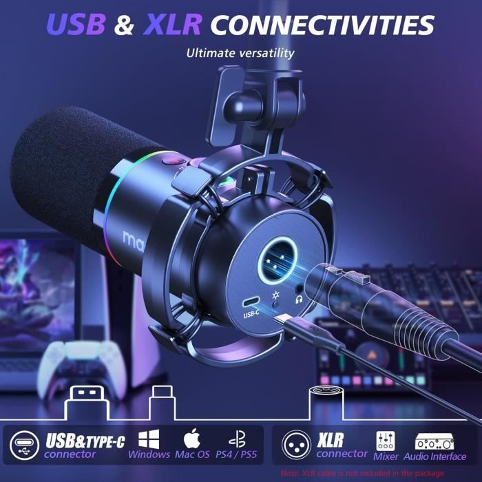 Microphone Podcast MAONO PD300XS - XLR/USB, Dynamique, Avec Perche Et Bouton Sourdine - Pour Streaming, Enregistrement Studio