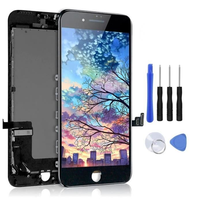 Écran LCD IPhone 7 Plus Noir + Vitre Tactile Sur Châssis + Kit Outils - Neuf Sous Blister - Compatible A1661/A1784/A1785