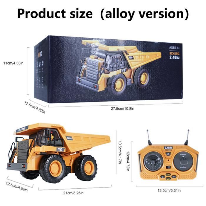 Camion-Benne RC Version 2025 – Benne Métallique 3 Kg, 2 Batteries, Pour Enfants 3-8 Ans