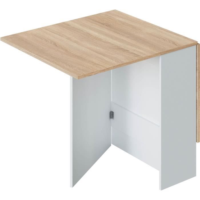 Table de cuisine rabattable FLY - Mélaminé blanc artik et chêne - L 31/ ...