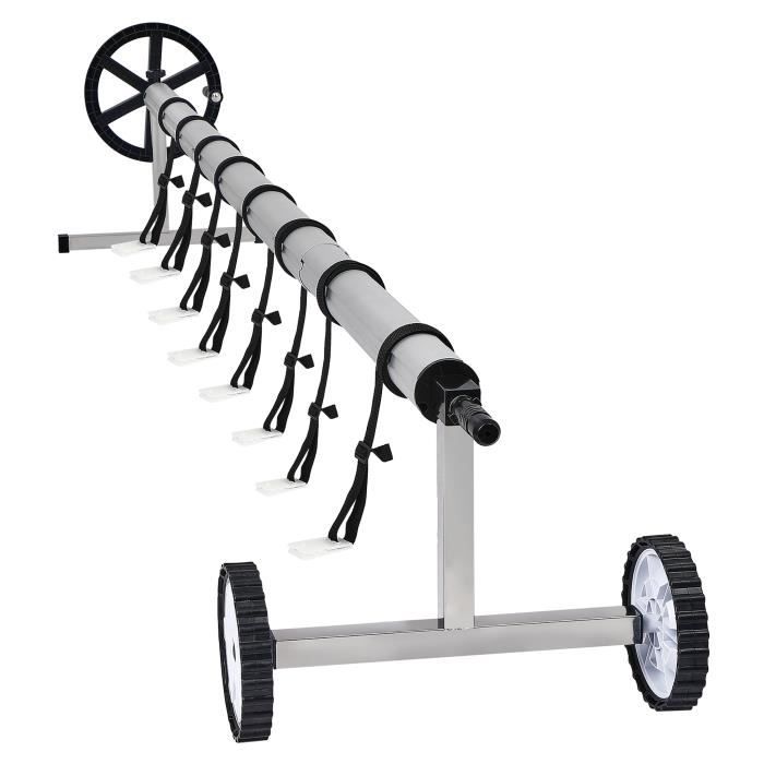 Enrouleur Bâche Piscine NAIZY 3m-5.7m - Mobile Avec Roues, 8 Clips, Acier Et Aluminium, Type A