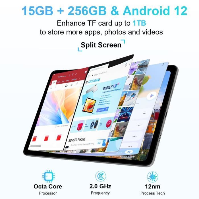 32€ sur Tablette Tactile 11 Pouces Blackview Tab 16 Android 12 4G LTE+5G  WiFi,14Go+256Go/TF 1To/7680mAh/13MP+8MP/Face ID/TÜV/PC Mode/Avec Stylet  capacitif Tablette PC - Gris - Tablette tactile - Achat & prix