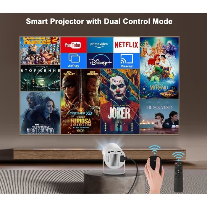 Projecteur Portable 1080P 4K Android - WiFi 6, Bluetooth 5.2, 180° Rotatable Pour Films Et Gaming