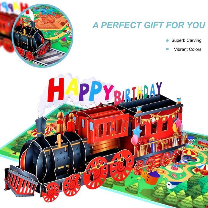 Carte Pop-Up « Train» - Carte d'Anniversaire 3D, Carte anniversaire garçon, Pop-up Carte 3D