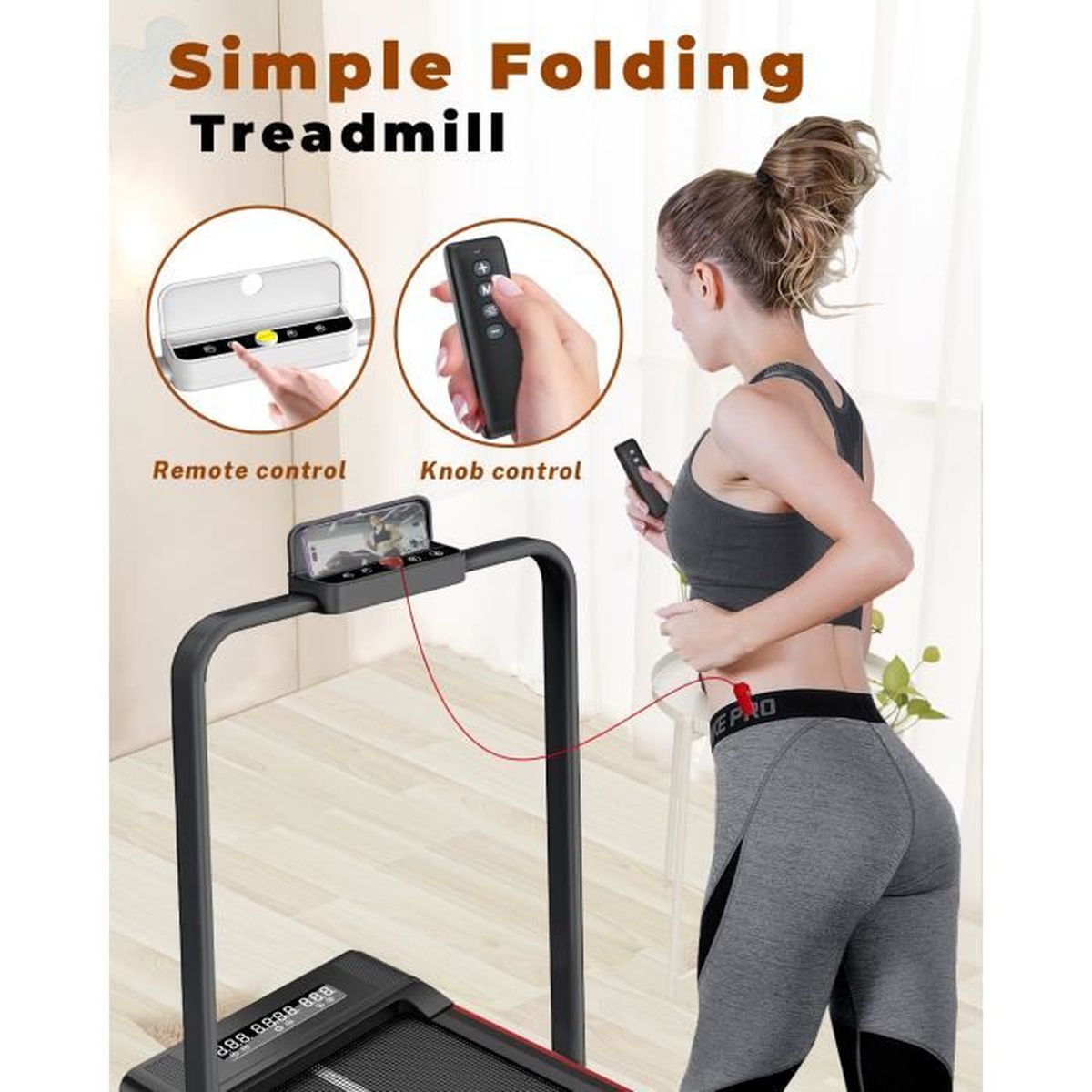 Tapis De Marche Tapis Course Pliable Home KZYNTH KT-S1, Vitesse 1-10km/h, Compact Et Silencieux