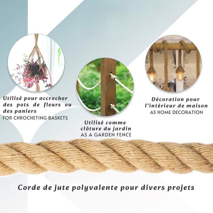 Corde En Jute Naturelle Torsadée - 8mm X 20m - Résistante Pour Bricolage, Décoration Et Jardinage