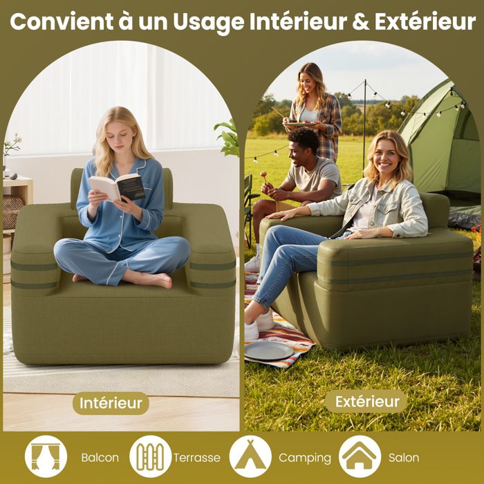 Canapé Gonflable 3-en-1 180×70×50 Cm – Matelas & Chaise Longue Avec Pompe Électrique Intégrée – Intérieur & Extérieur