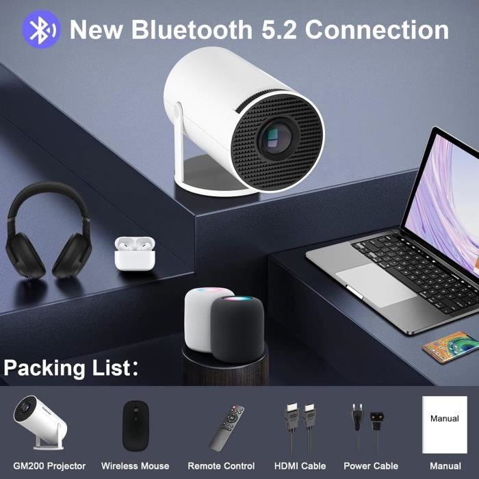 Vidéoprojecteur 1080P FHD Android TV 2025 - WiFi 6 BT5.2 180° Rotation Pour PS5/Netflix
