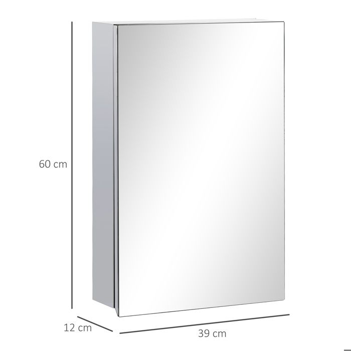 Kleankin Acier Inoxydable Armoire Salle De Bain Avec Miroir - 2 Portes, 3 Compartiments - Acier Inox 54x13x60 Cm - Argent Egoutoire Vaisselle Cuisine