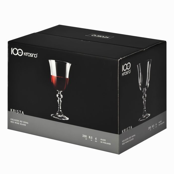 Krosno Krista Lot De 6 Verres à Vin Rouge 220 Ml | Élégants Verres Cristallins Sans Plomb | Design Tulipe Avec Pied Diamant | Idéal Dîners, Fêtes Et Restaurants