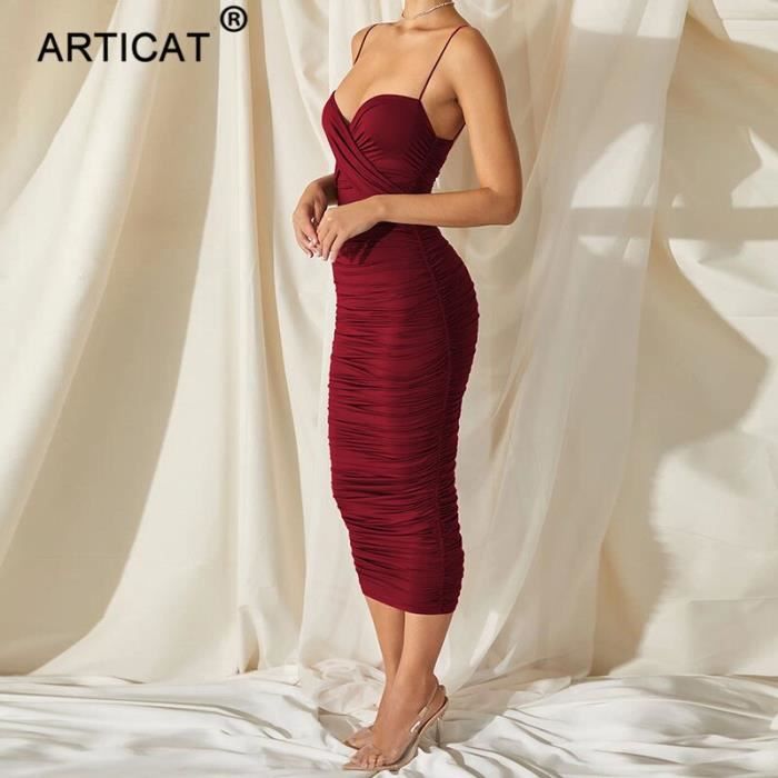 Robe d'été rose à bretelles spaghetti - Robe midi élégante et évasée pour femme Robe d'été rose à bretelles spaghetti - Robe midi élégante et évasée pour femme