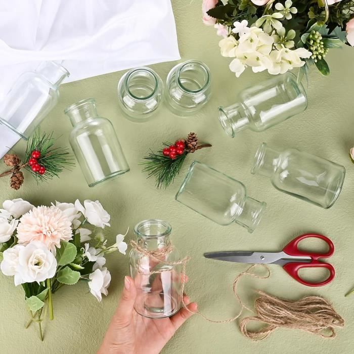 Ledebouk - Lot De 12 Mini Vases En Verre Transparent - Hauteur 14 Cm - Pour Décoration De Table Mariage, Centre De Table Moderne