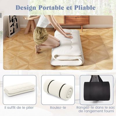 COSTWAY Matelas Futon Portable Pliable, Matelas Futon Japonais 140 x 200 cm, Housse Lavable, Matelas de Sol avec Sac de Transport, pour Le Camping, Les Voyages, d'Invités, Feuilles Bleu