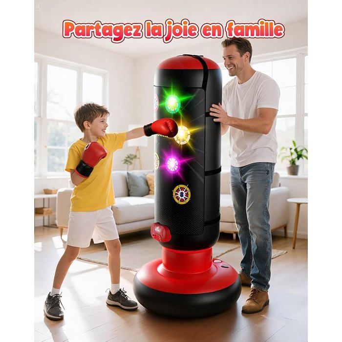 Sac De Frappe Interactif Enfant Avec Lumières Et Sons - 4 Modes De Jeu - Inclut Gants - Cadeau Sportif Pour 6-12 Ans - 4