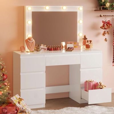 Miroir De Maquillage LED Flamingueo 9 Lumières - 3 Modes Réglables, Position Inclinable, Format Coiffeuse