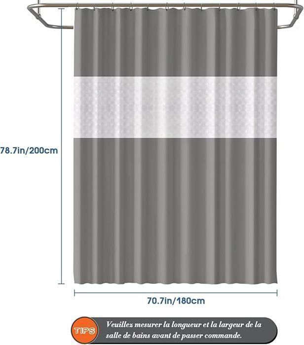 Rideau De Douche Blanc Imperméable Et Anti-moisissure - Tissu Polyester Lavable - 180x200 Cm Avec Anneaux