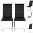 Lot de 8 chaises de salle à manger design contemporain en simili noir et métal chromé-0