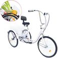 Tricycle pour adulte 24" 3 roues avec panier et dossier - Tricycle pour adulte - 6 vitesses - Guidon réglable-Blanc-0