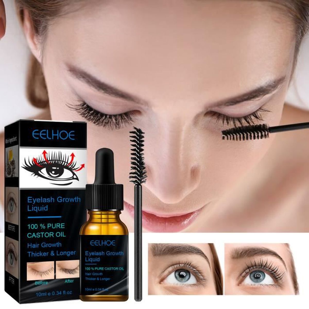 Huile De Ricin Pour Cils Mascara Transparent Naturel, Sourcils éPais,