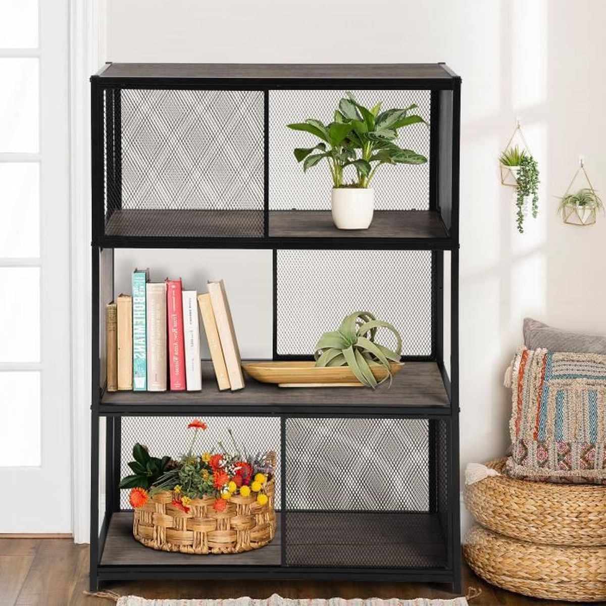 Homy Casa Etagere De Rangement Bibliotheque 4 Tablettes En Bois Et