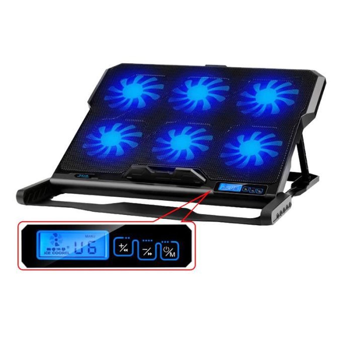 Refroidisseur PC Portable 4 Ventilateurs – Double USB, Support Réglable, Idéal 17 Pouces, PS4/PS5/Xbox, Noir