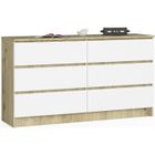 HUCOCO CUPID - Commode style moderne chambre à coucher - 140x40x77 cm - 6 tiroirs - Blanc