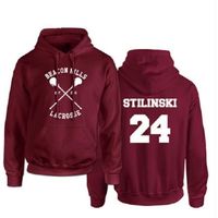 sweatshirt homme oversize,Sweat à capuche au thème de Teen Wolf pour homme, imprimé "Stilinski 24", de couleur rouge, style Hip hop