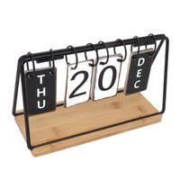 Qiilu Calendrier de bureau Calendrier à rabat de bureau avec cadre en fer, base en bois, calendrier perpétuel permanent avec mois,