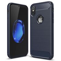 Coque Pour iPhone X-XS Silicone Ultra Slim Motif Fibre de Carbone Bleu Marine