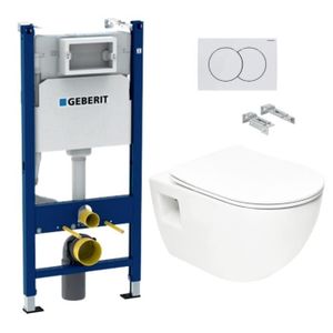 WC - TOILETTES Swiss Aqua Technologies Pack WC Bâti-support Duofix  + WC sans bride SAT + Abattant SoftClose + Plaque Blanche (ProjectGeb3)