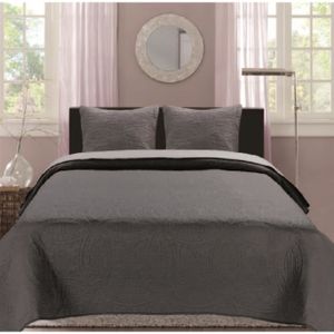 JETÉE DE LIT - BOUTIS Boutis Ultrasonic Bicolor 2 places 220 x 240 cm - Gris Claire / Gris Foncé