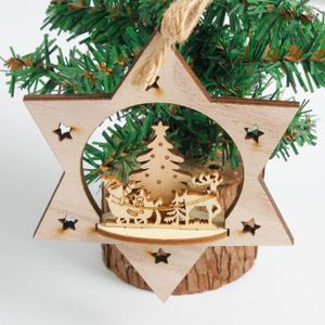 10pcs arbre de No/ël embellissements en bois artisanat ornement de sapin de No/ël suspendu avec corde de suspension