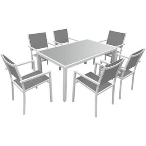 Ensemble table et chaise de jardin Salon de jardin BERGAMO en textilène gris 6 places