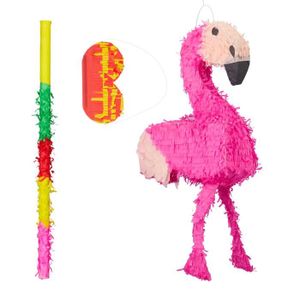 Piñata 3 tlg. Pinata Set Flamingo, mit Pinata Stab und Augenmaske, für Kinder, Geburtstag, zum selbst Befüllen, Piñata, bunt