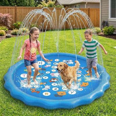 Tapis de Jet d'eau pour Jouets Enfants, Piscine Pliable de 150cm, Tapis de Pulvérisation d'eau