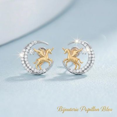 Boucles D'oreilles Puces Licorne Plaqué Or 18 Carats - Enfant - Neuf Avec étiquettes - Tata Gisèle
